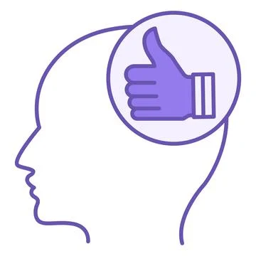 Colored Icon Optimistic. Vector Icon of Human Head and Thumbs Up. Okay sign.. Stock Illustration