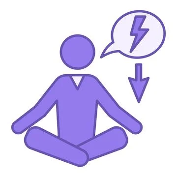 Colored Icon Reduce Stress. Vector Icon of Meditating Man and Down Arrow. L.. Stock Illustration