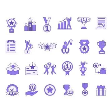 Colored Icon Set Reward. Vector Illustrations Award, Medal, Trophy, Success.. Stock Illustration