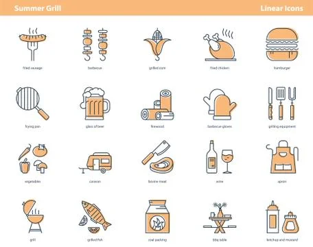 Colored icon set - Summer grill Stock Illustration