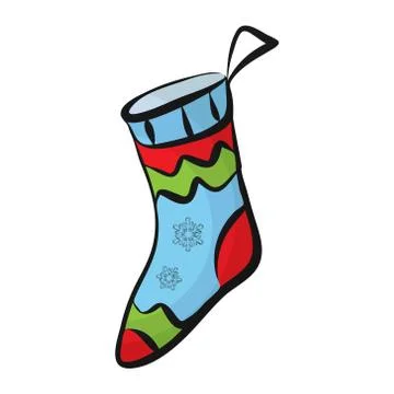 Colored icon of warm socks, snowflake decor. Flat cartoon style isolated on Stock Illustration
