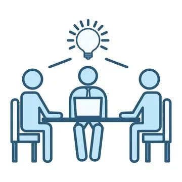 Colored Icon Work Together. Vector Illustration of Colleagues Sitting at th.. Stock Illustration