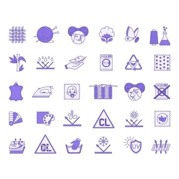 Colored Icons Material Characteristics. Vector Illustrations Textile, Leath.. Stock Illustration