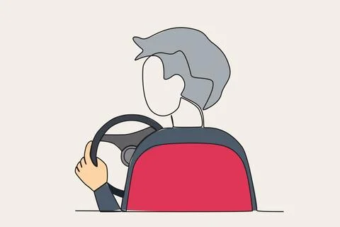 Colored illustration of a back view of a man driving a car Illustrazione stock