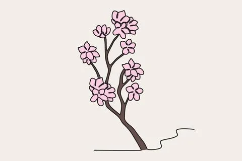 Colored illustration of cherry blossoms Stock Illustration