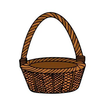 Colored illustration of hand drawn Easter basket in brown color Stock Illustration