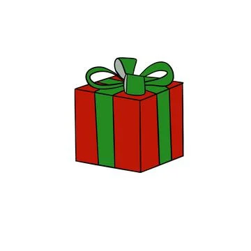 Colored illustration in red of a gift box with a bow Stock Illustration