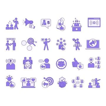 Colored Influencer Icon Set. Vector Illustrations Follower, Promote, Broadc.. Stock Illustration
