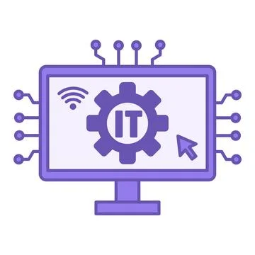 Colored Information Technology Icon. Vector Illustration. Computer, Gear, W.. Illustrazione stock