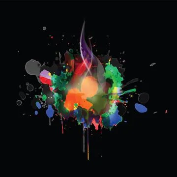 Colored ink drops on black background Stock Illustration