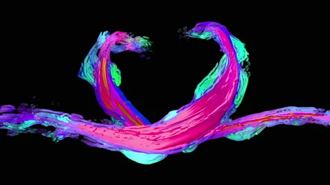 Colored ink Explosion On Black, Love Heart Valentine's Day, Painting Ink Splash Stock Footage 85474180