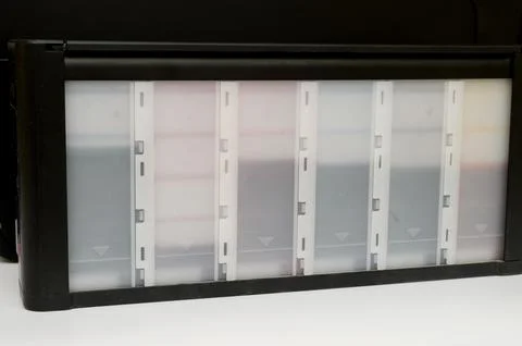 Colored ink level in the printer.Computer and technology concept 스톡 사진