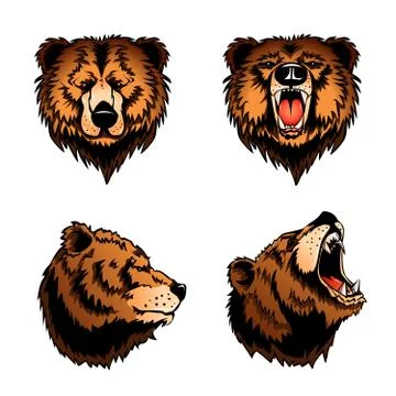 Colored Isolated Bear Heads Stock Illustration