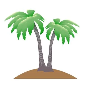 Colored isolated vector illustration with palm trees on the island. Illustrazione stock