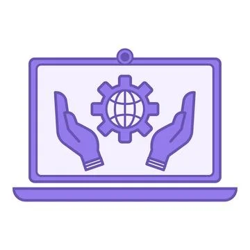 Colored IT Governance Icons. Vector Illustration. Laptop, Human Hands, Gear.. Stock Illustration