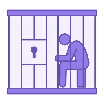 Colored Jail Icon. Vector Illustration. Man Sitting in Prison Cell. Justice.. Stock Illustration