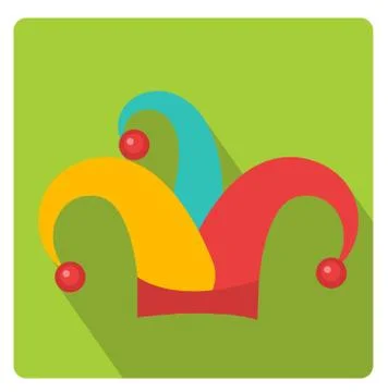 Colored jester hat icon flat style with long shadows, isolated on white bac.. Stock Illustration