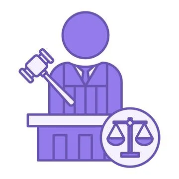 Colored Judge Icon. Vector Illustration. Judge, Gavel, and Scales. Official.. Ilustración de archivo