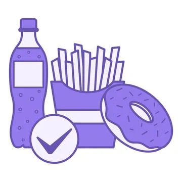 Colored Junk Food Icons. Vector Illustration. Soda, French Fries, and a Swe.. Stock Illustration