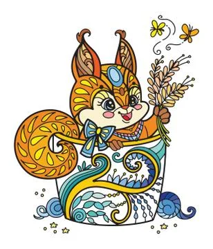 Colored kawaii cute squirrel in a cup Stock Illustration