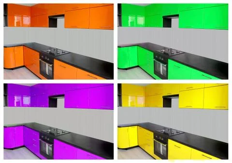Colored kitchen. Collage Foto stock