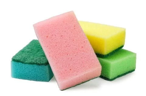 Colored kitchen sponges on a white background. Isolated Foto stock