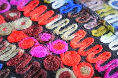 Colored knitted fabric background texture, colorful fabric with a pattern, ma Stock Photos