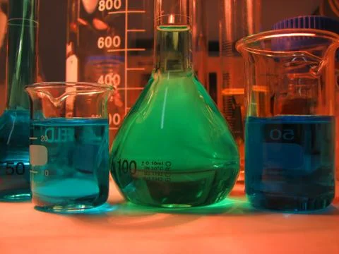 Colored laboratory glassware Stock Photos