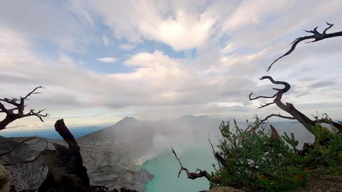 Colored lake in the mouth of a volcano in Indonesia Stock Footage 262024912