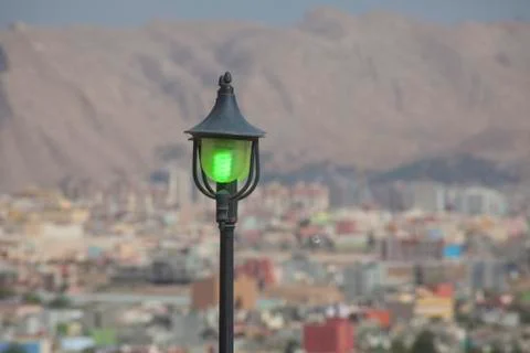 Colored lamppost green Stock Photos