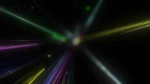 Colored laser beams are rapidly flying in different directions from one point on Stock Footage 160435121