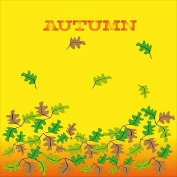 Colored leafs on yellow - orange background Stock Illustration