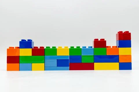Colored Lego building blocks isolated on white background. Stock Photos