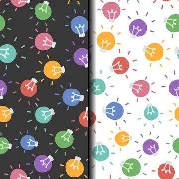 Colored light bulbs seamless pattern set on diferent backgrounds Stock Illustration