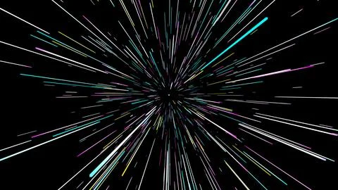 Colored light rays converging towards the center at high speed in a black spa Stock Illustration