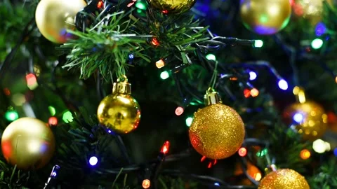 Colored lighting and Christmas tree balls, Footage. Stock Footage 146638786