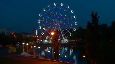 Colored lights night Ferris wheel in the Park Stock-Footage 103612350
