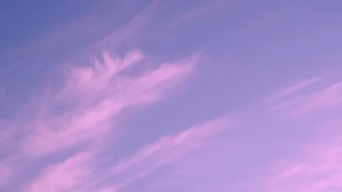 Colored Lilac Cirrus Light Clouds in Sunrise Clear Pure Blue Purple Sky Slow Mot Stock Footage 316231019