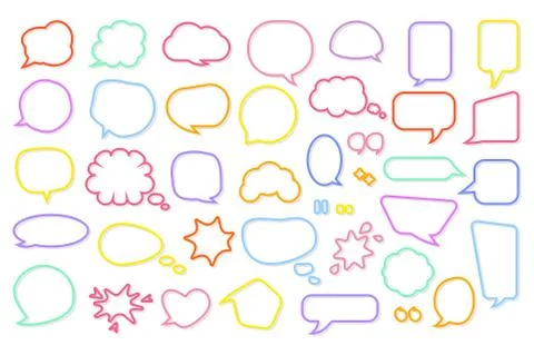 Colored line frame comic speech bubble vector set Stock Illustration