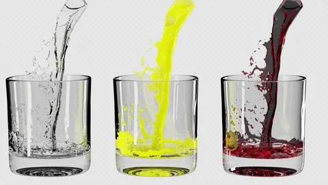 Colored liquid is poured into glasses on a transparent Stock Footage 303090061