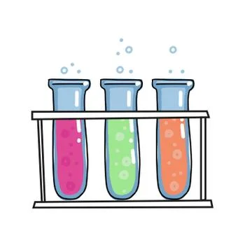 Colored liquids in tree test tubes in rack vector outlined sketch icon isolat 스톡 일러스트