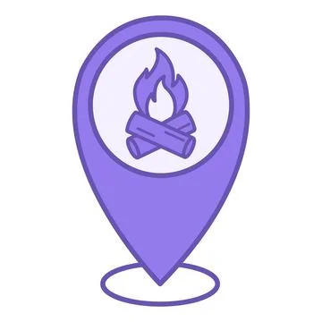 Colored Location Icon. Vector Icon. Map Pointer and Bonfire. Tourist Sign. .. Stock Illustration