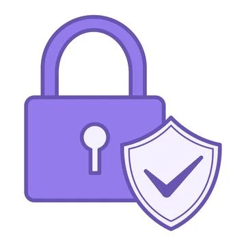Colored Lock Icon. Vector Illustration. Padlock and Shield. Cyber Security,.. Illustrazione stock