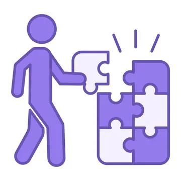 Colored Logic Game Icon. Vector Icon of a Man Putting a Puzzle. Computer an.. Stock Illustration