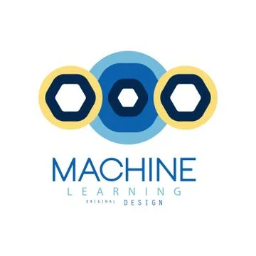 Colored logo of machine learning in geometric shape. Technology computing Illustrazione stock