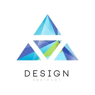 Colored logo of triangular crystal. Creative emblem in gradient green and blue イラスト素材