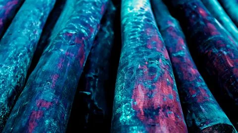 Colored logs close-up. a pile of round timber selective focus Stock Photos
