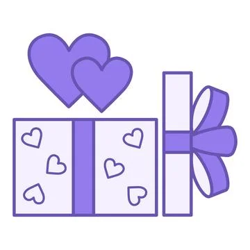 Colored Love Gift Icon. Vector Icon. Opened Gift Box with Bow and Hearts. V.. Stock Illustration