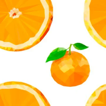Colored low poly orange fruit, seamless pattern Stock Illustration