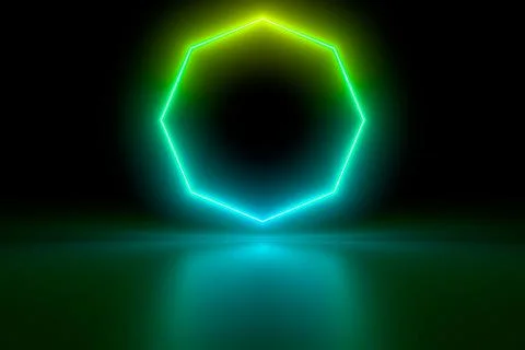 Colored luminous geometric shape on a black background. Stock Illustration